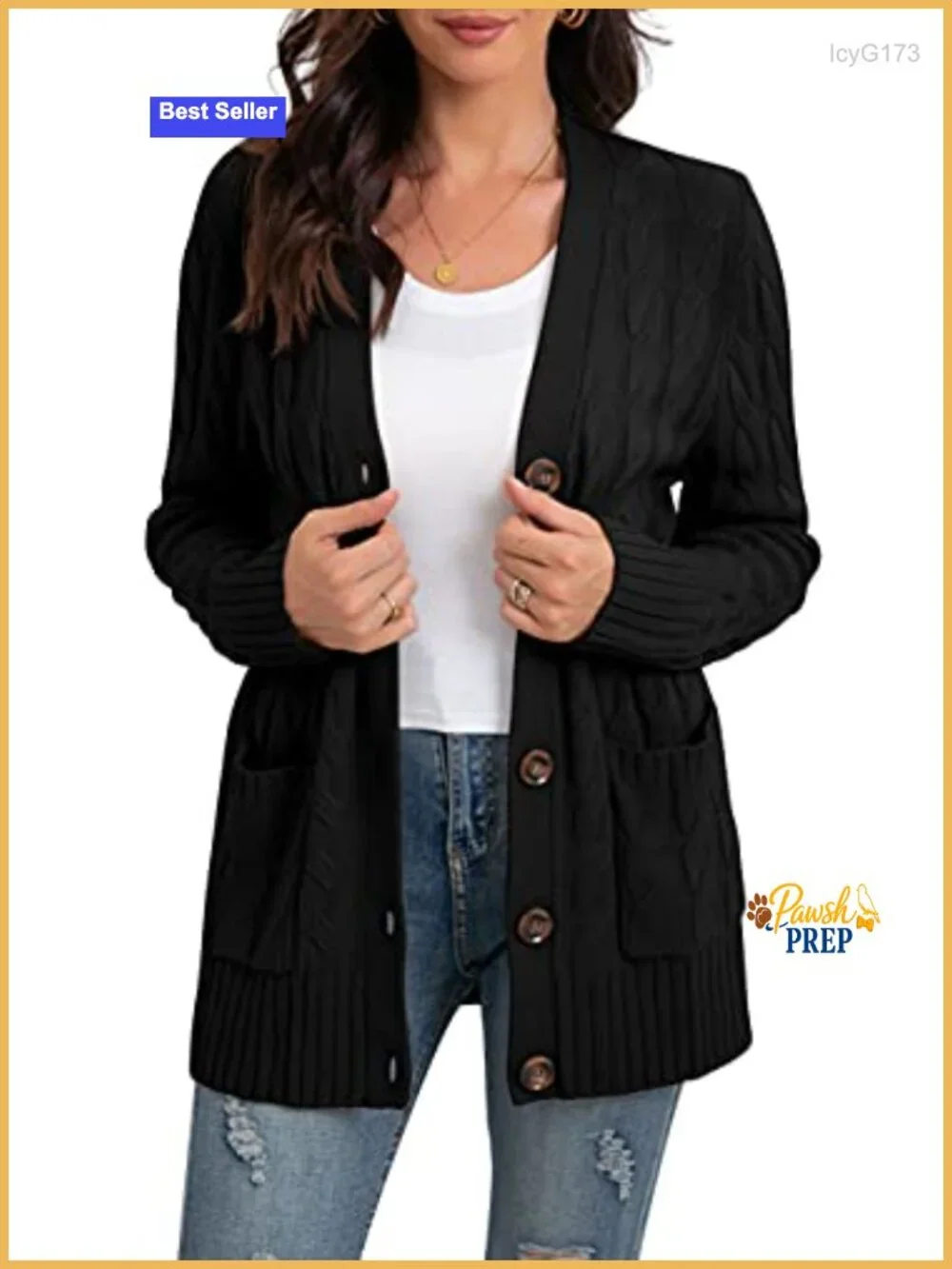 Women's Cable Knit Cardigan Sweater with Pockets, Cozy Long Sleeve Open Front